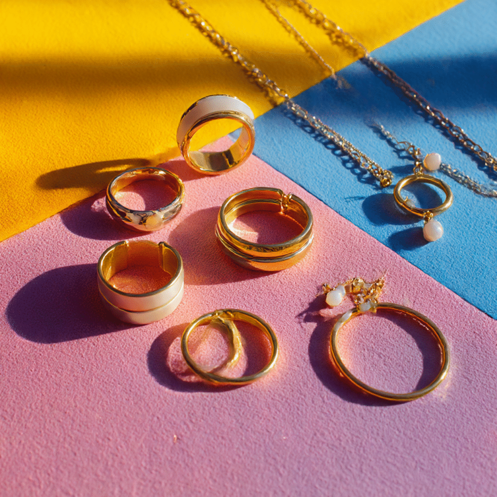 Youth jewellery collection featuring rings, bracelets, necklaces, and earrings